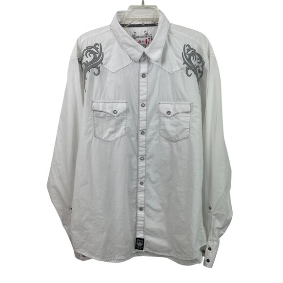 Wrangler Rock 47 Pearl Snap Shirt Mens XXL White Embroidered Western Rockabilly - Picture 1 of 12
